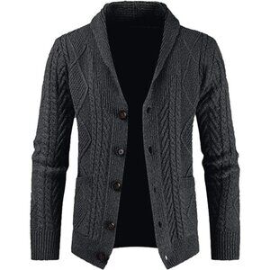 Mens Wool Blend Cardigan Sweater Long Sleeve V Neck Button Knit Casual Fall Wint